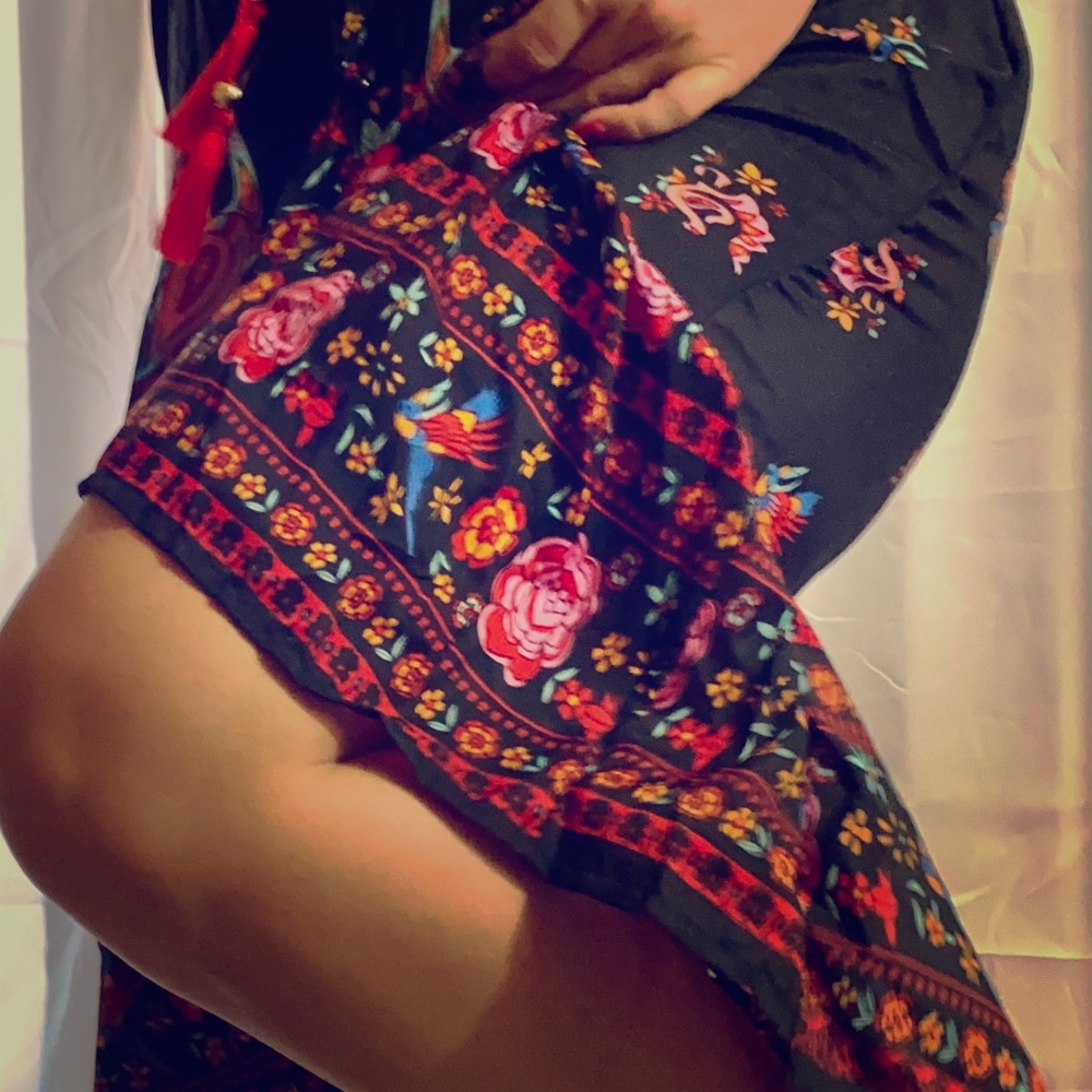 Floral button wrap high low dress